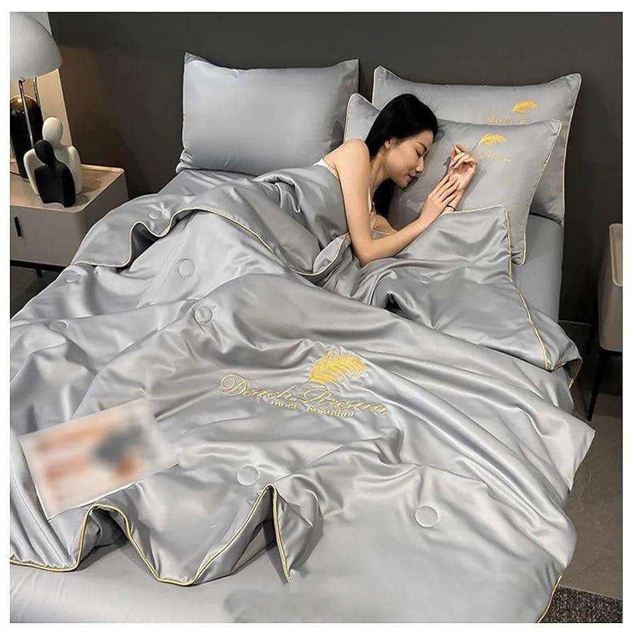 5pc Silk Comforter Set Gray Queen