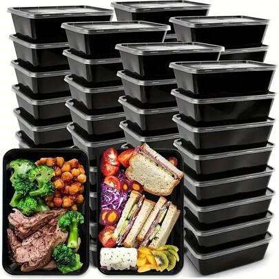 Black No Division Prep Containers with Lids - 25 Pack - Microwave, Dishwasher & Freezer Safe