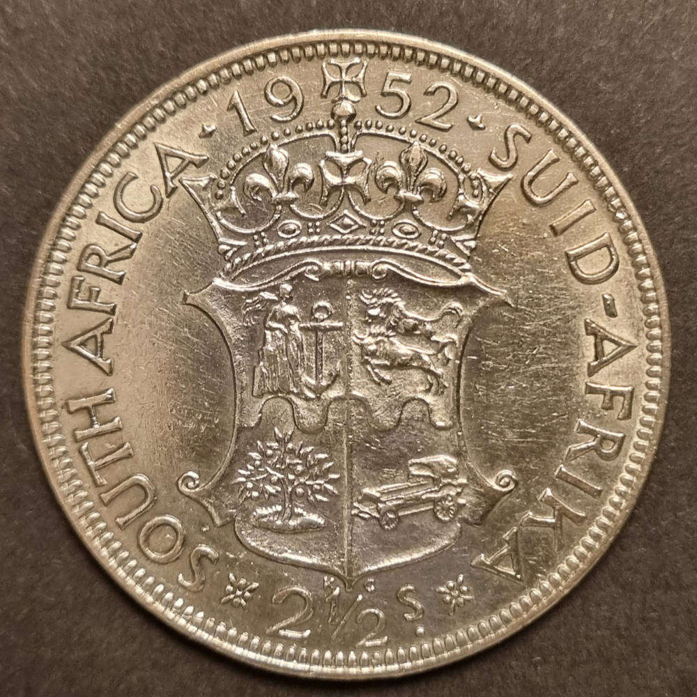 1952 South Africa 2½ Shillings  King George VI Silver Coin