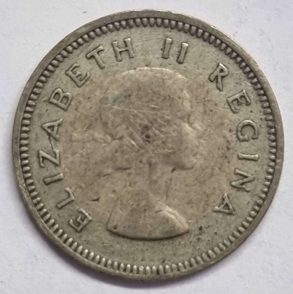 1958 South Africa 3 Pence (Silver)  Queen Elizabeth II