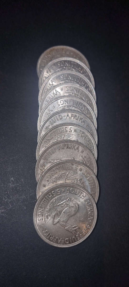 10 × 1949 5 Shilling coins