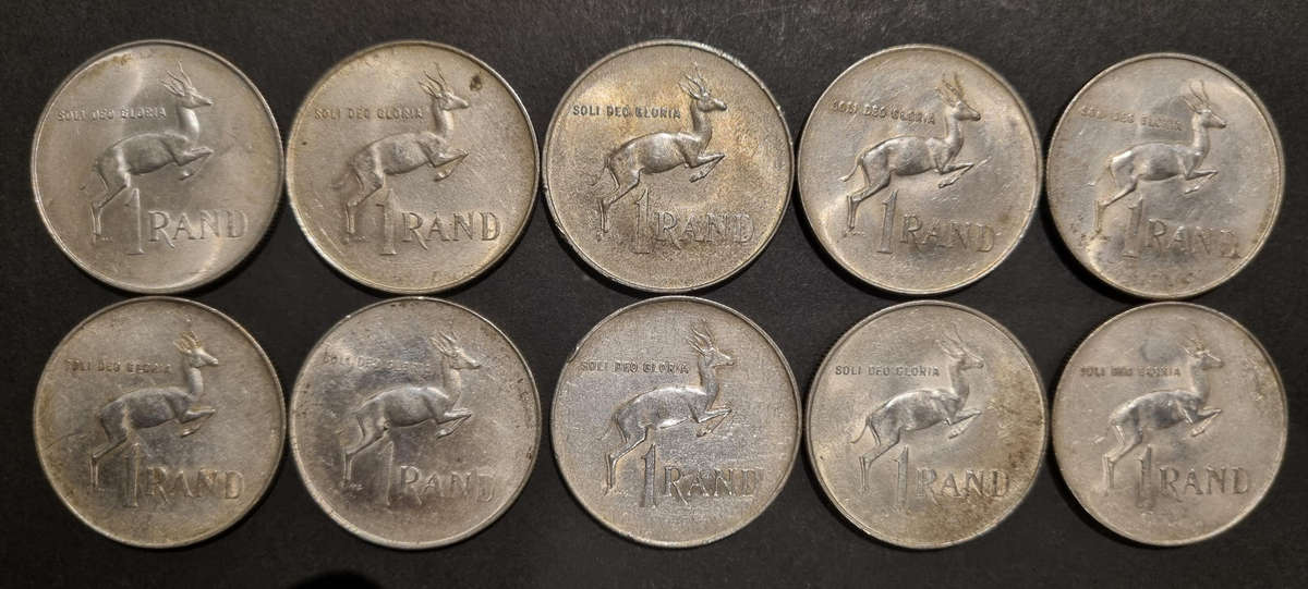 10 × 1966 Afrikaans R1 coins