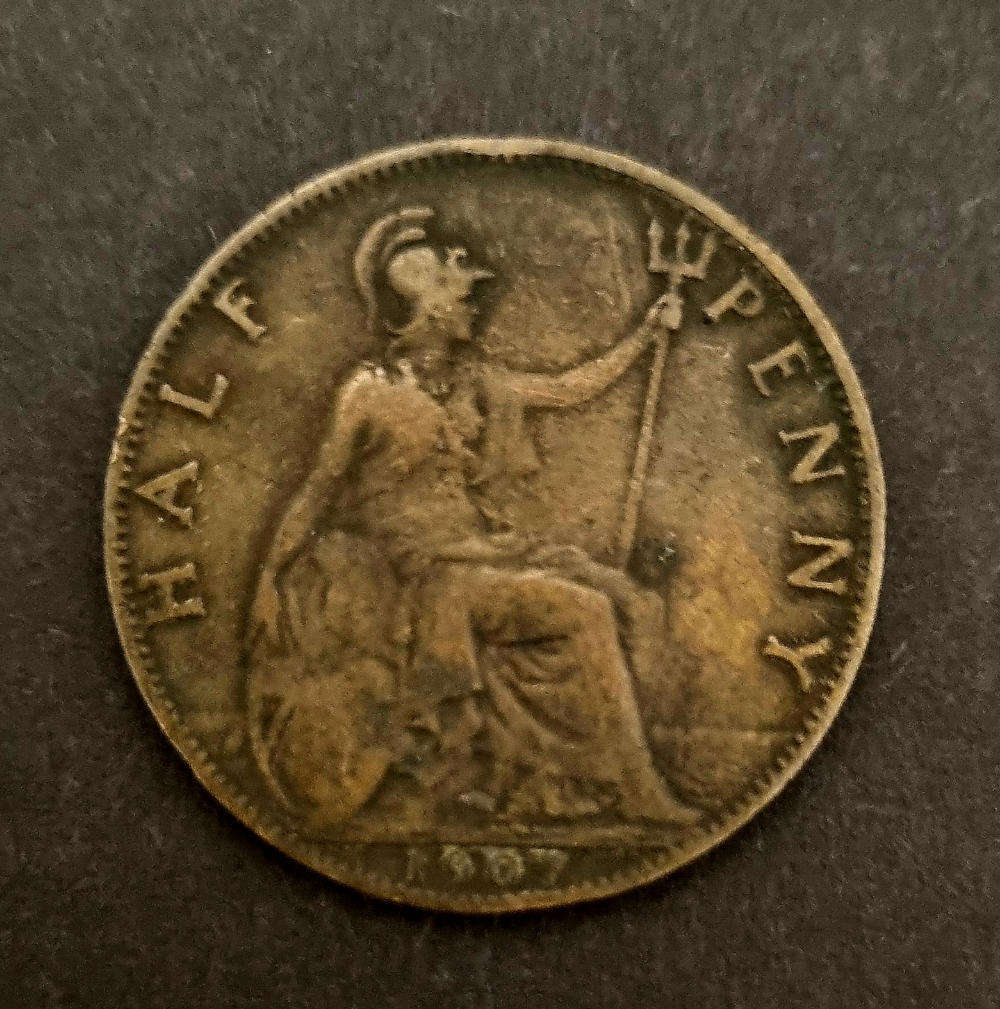 1907 Edward VII Half Penny  Antique British Coin Featuring Britannia 