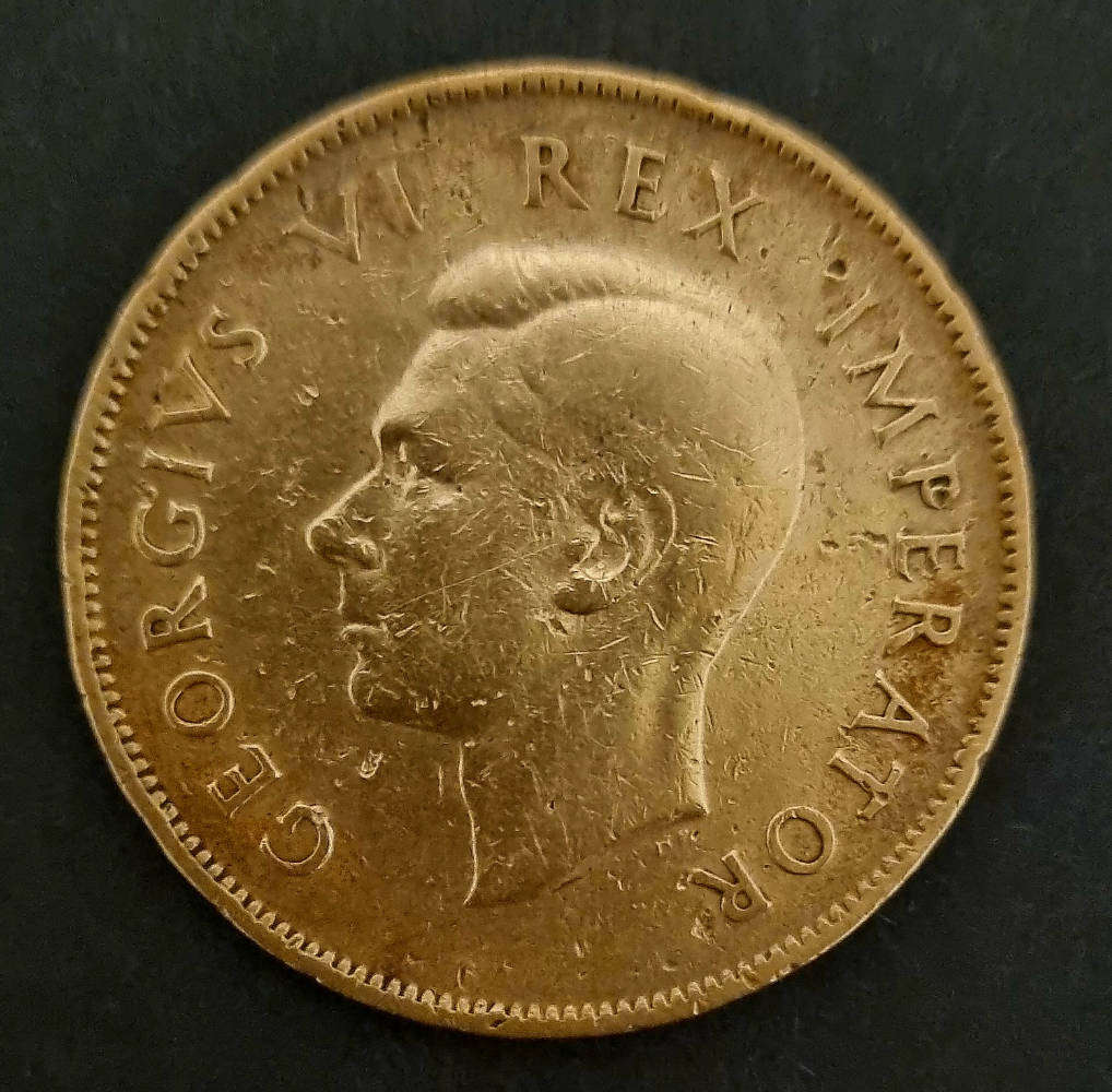1943 South Africa 1 Penny  George VI  WWII Era  Collectible