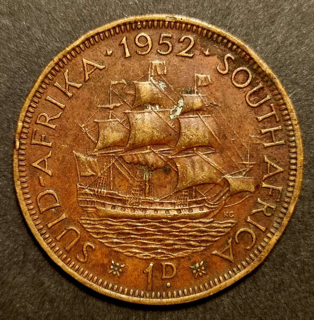 1952 South Africa 1 Penny  King George VI Bronze Coin