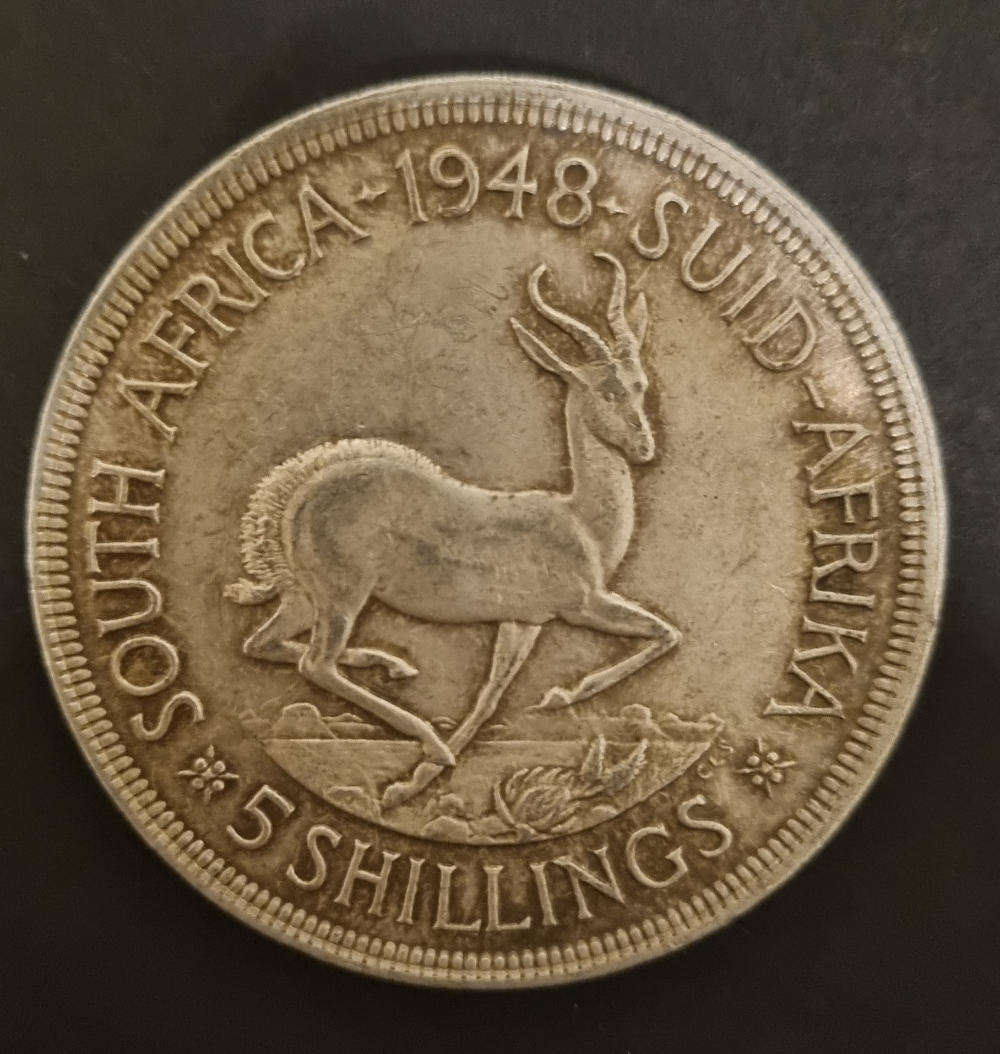 1948 South Africa George VI 5 Shillings  Beautiful Wear & Slight Tarnish  Rare Collectible