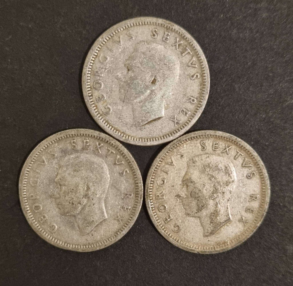 3 × 1950 - 6 Pence coins