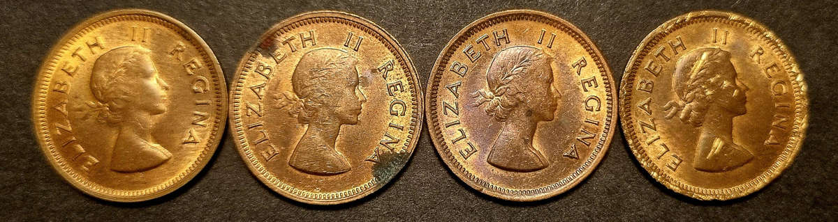 1955 South Africa ¼ Penny  Set of 4 (Queen Elizabeth II)  Vintage Bronze Coins