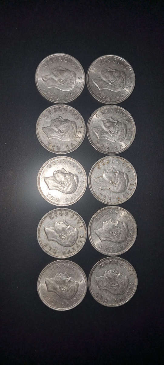 10 × 1949 5 Shilling coins