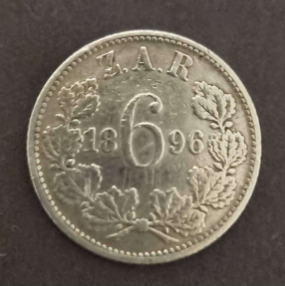 1896 ZAR Sixpence  Silver Coin