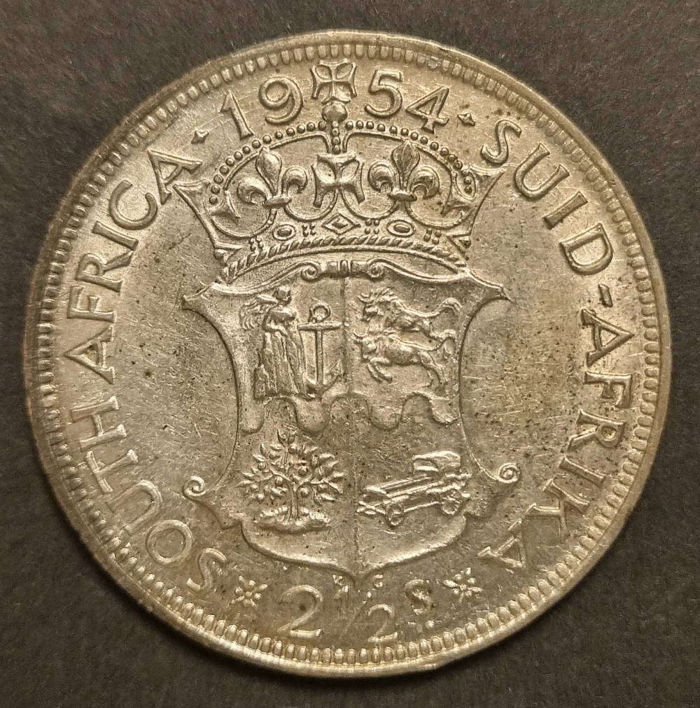 1954 South Africa 2½ Shilling Silver Coin  Queen Elizabeth II