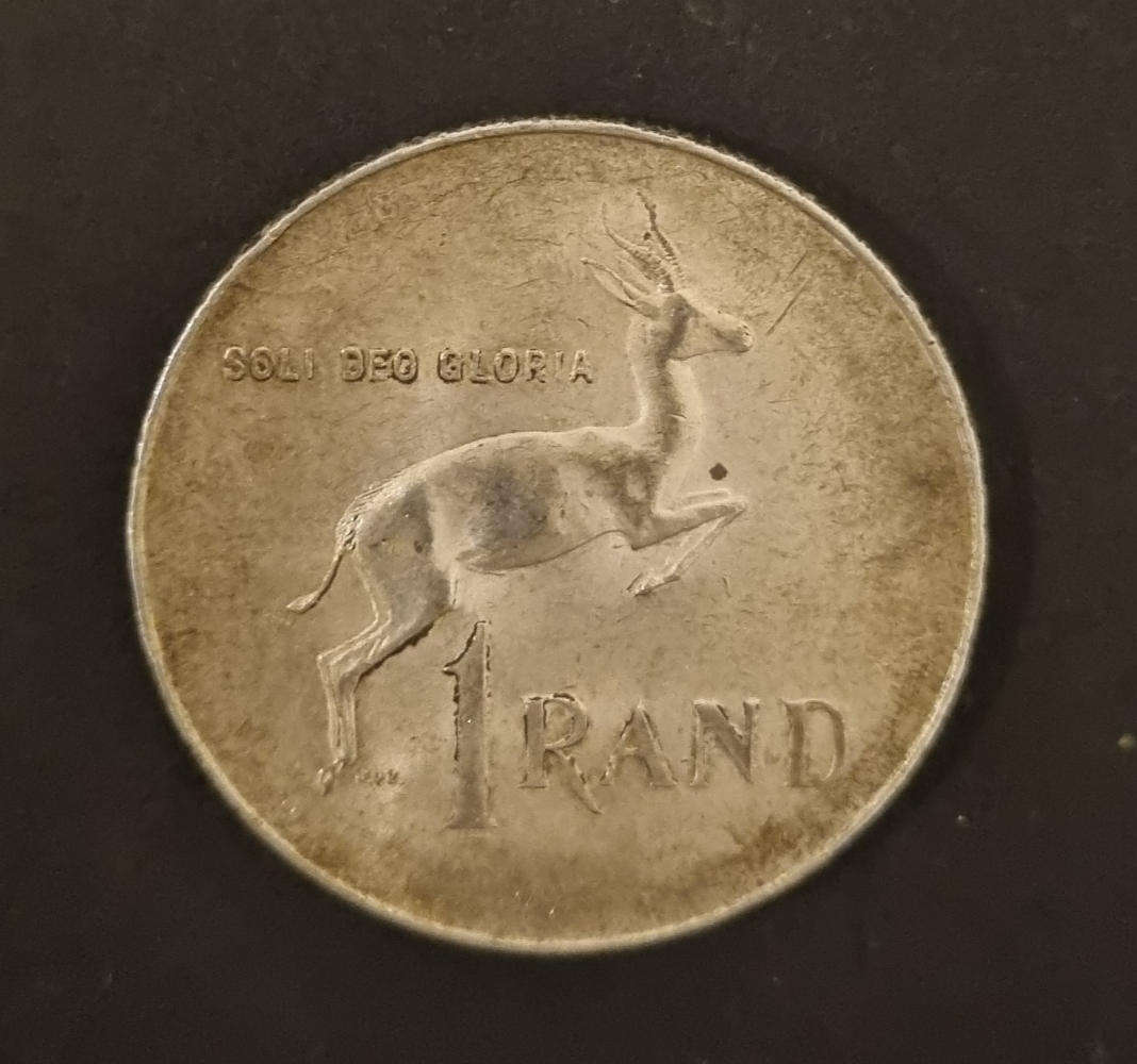 1966 South Africa 1 Rand  Silver Springbok Coin  Rare Collectible (Tarnished Condition)