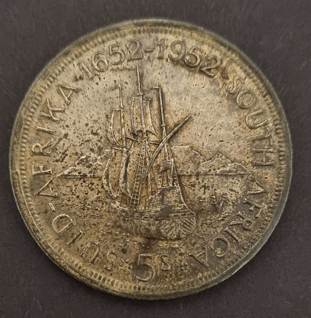 1952 South African 5 Shilling  beautifully worn & tarnished
