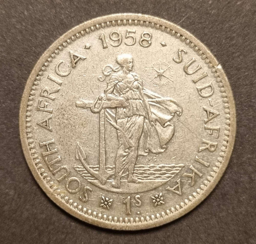 1958 South Africa 1 Shilling  Queen Elizabeth II Silver Coin