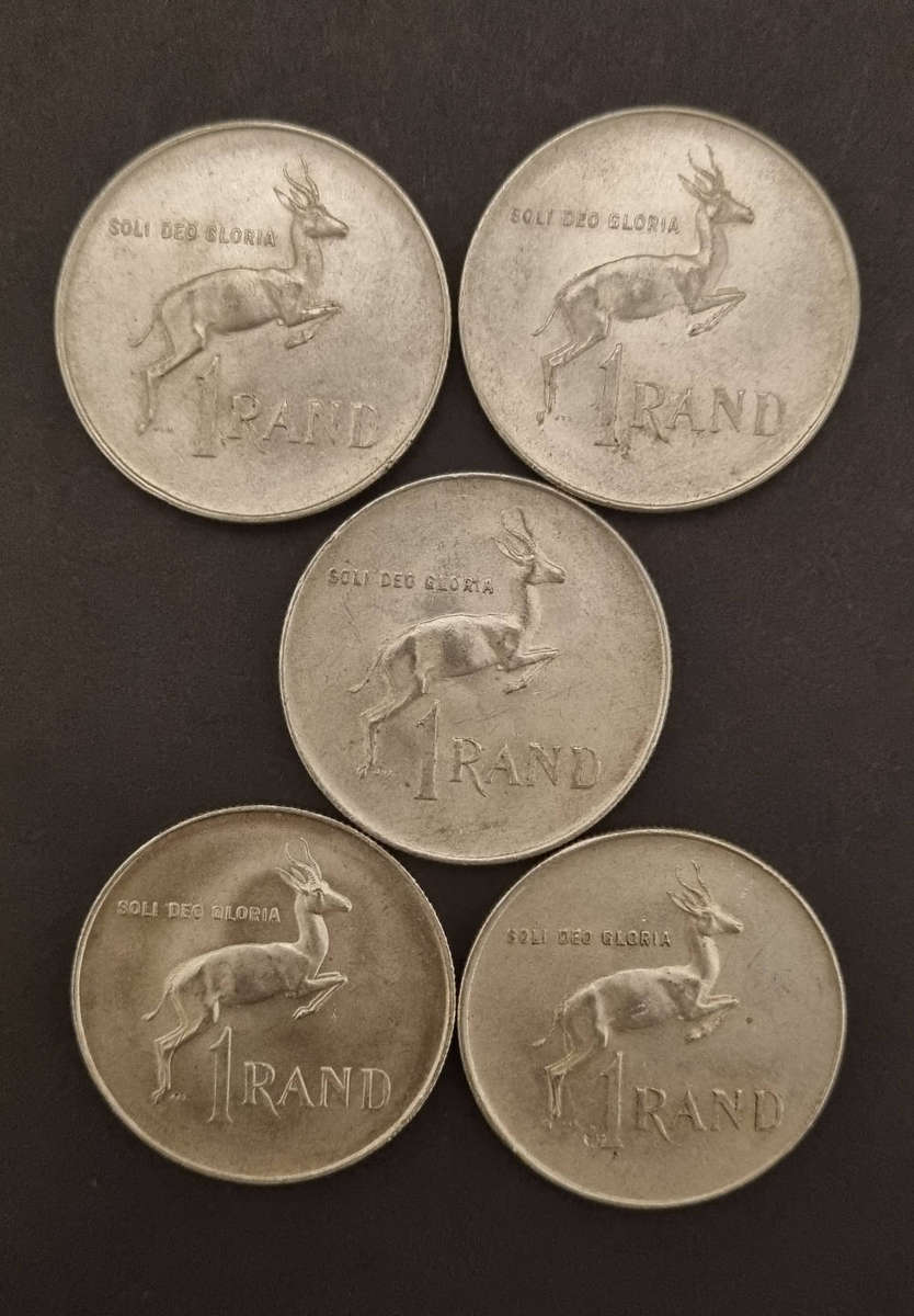 5 × 1966 R1 coins - Afrikaans