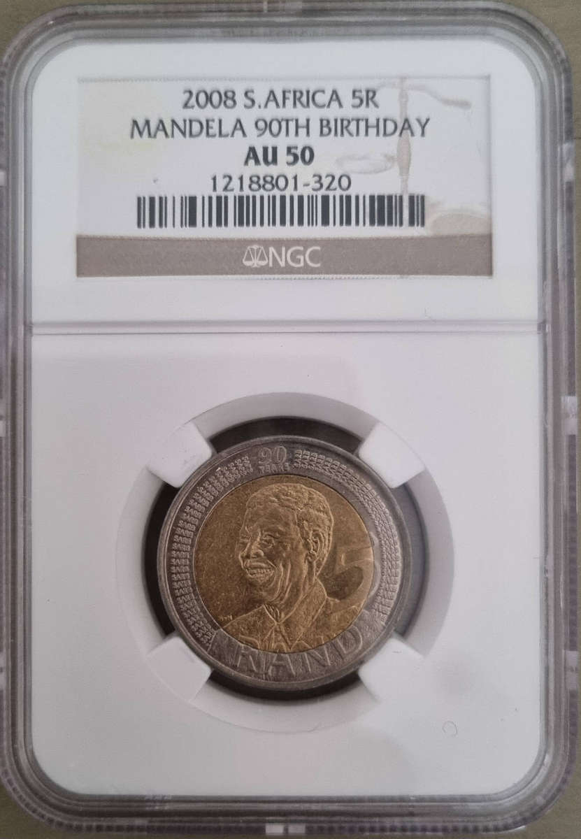 2008 South Africa Mandela 90th Birthday R5  NGC Certified AU50