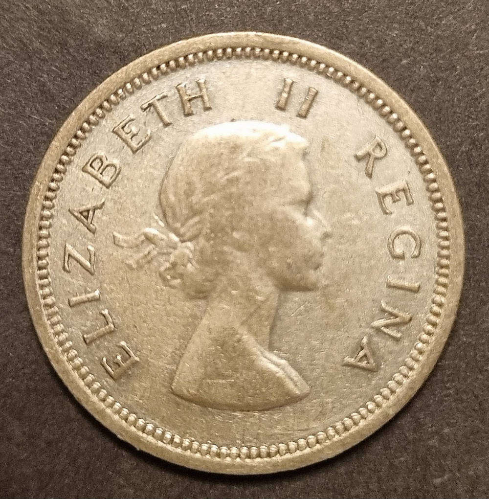 1958 South Africa 1 Shilling  Queen Elizabeth II Silver Coin