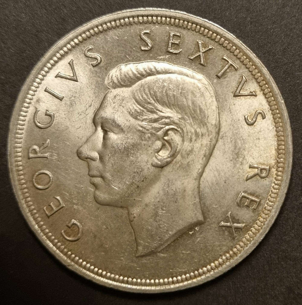 1949 South Africa 5 Shillings  King George VI Silver Crown  Rare Early Issue