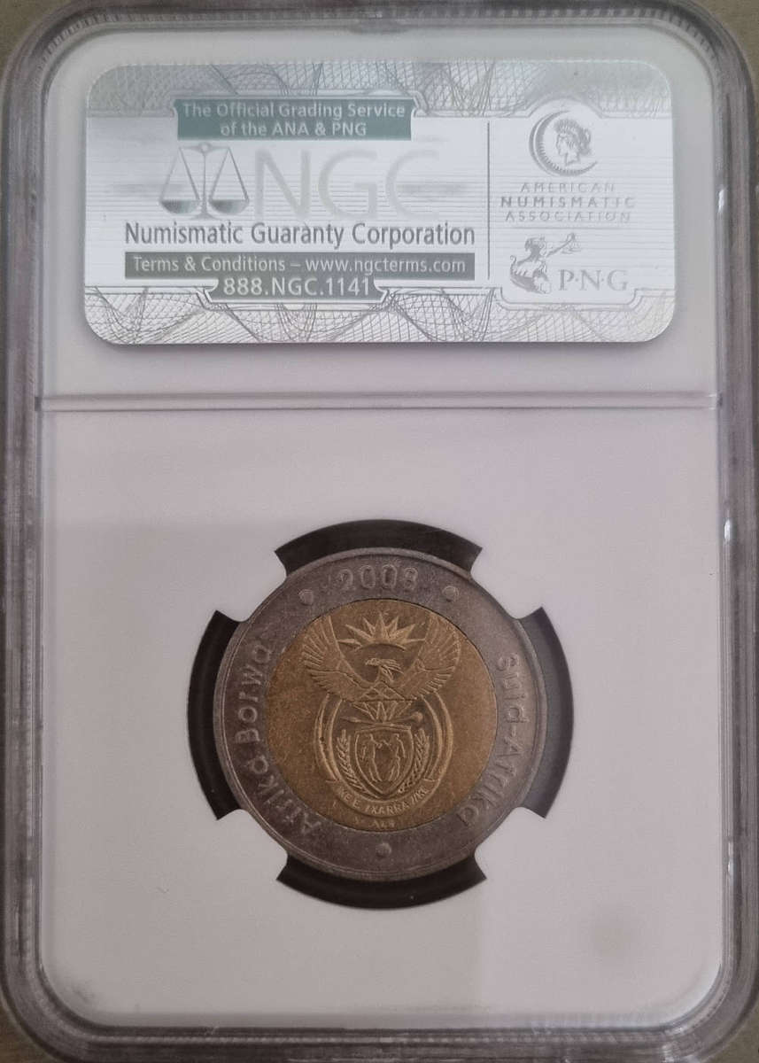 2008 South Africa Mandela 90th Birthday R5  NGC Certified AU50
