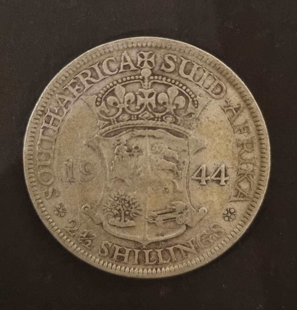 Rare 1944 South Africa 2½ Shillings  King George VI  80% Silver