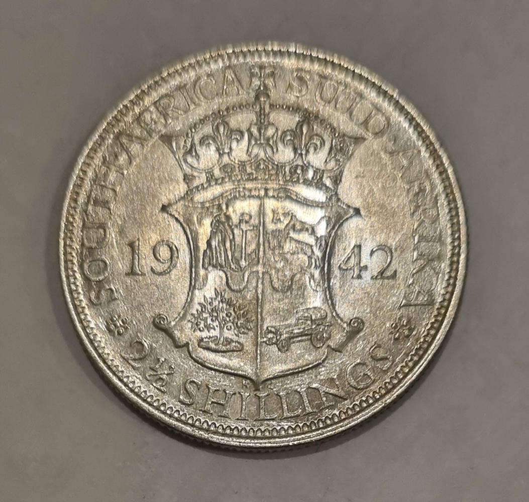 1942 South Africa 2½ Shillings  King George VI  Silver Coin with Extremely Beautiful Tarnish
