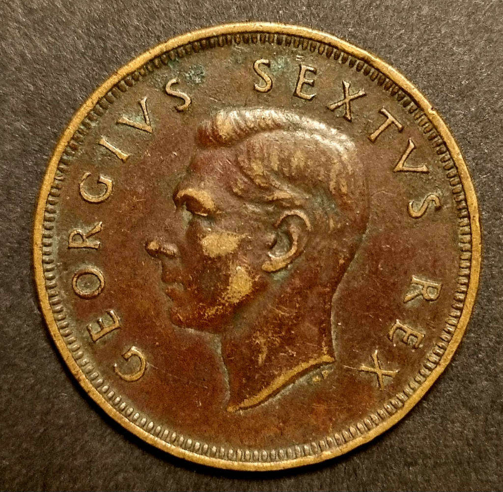 1952 South Africa 1 Penny  King George VI Bronze Coin