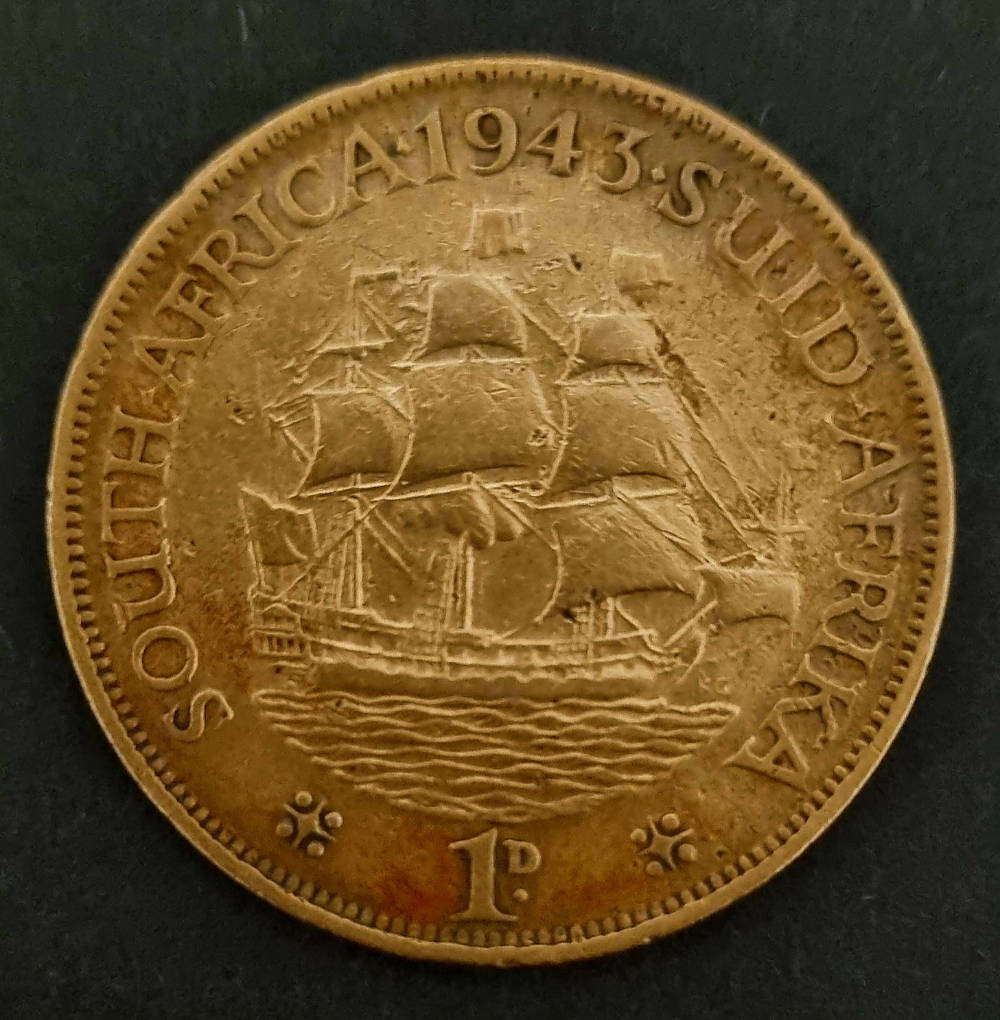 1943 South Africa 1 Penny  George VI  WWII Era  Collectible