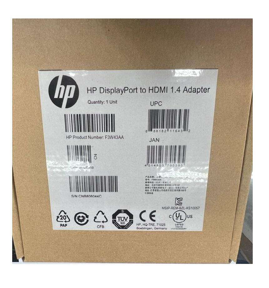 HP DisplayPort to HDMI 1.4 A/V Adapter, Digital Audio/Video Converter, Male DisplayPort to Female HD