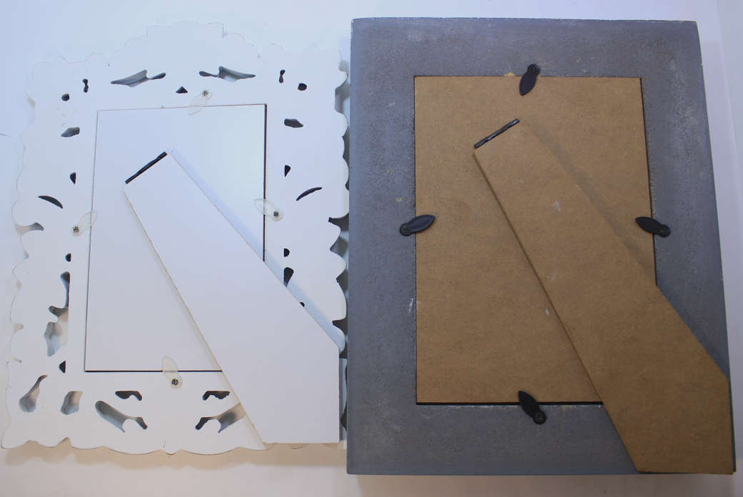 Two Distressed White Photo Frames With Stands