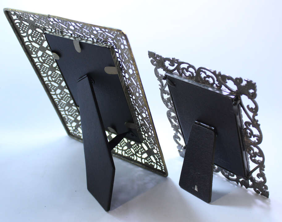 Two Vintage Style Metal Photo Frames with Stands