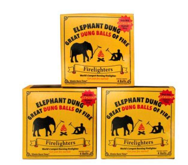 Great Dung Balls of Fire - Firelighters (Handmade from Elephant Poop) - Pack of 3