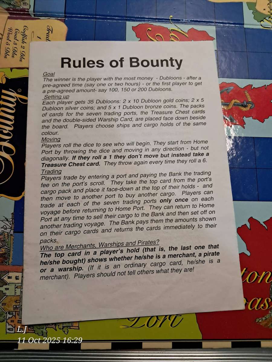 Bounty Board Game - A Game of piracy Commerce and adventure