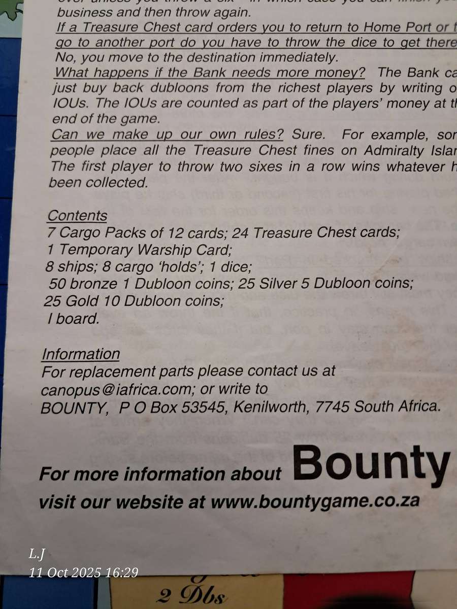 Bounty Board Game - A Game of piracy Commerce and adventure