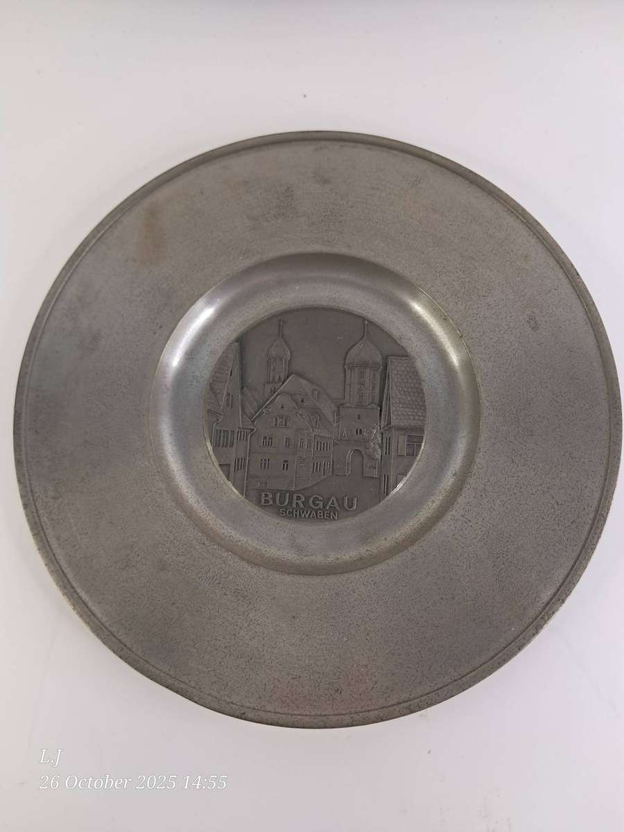 Pewter plate Featuring a relief of the town Burgau