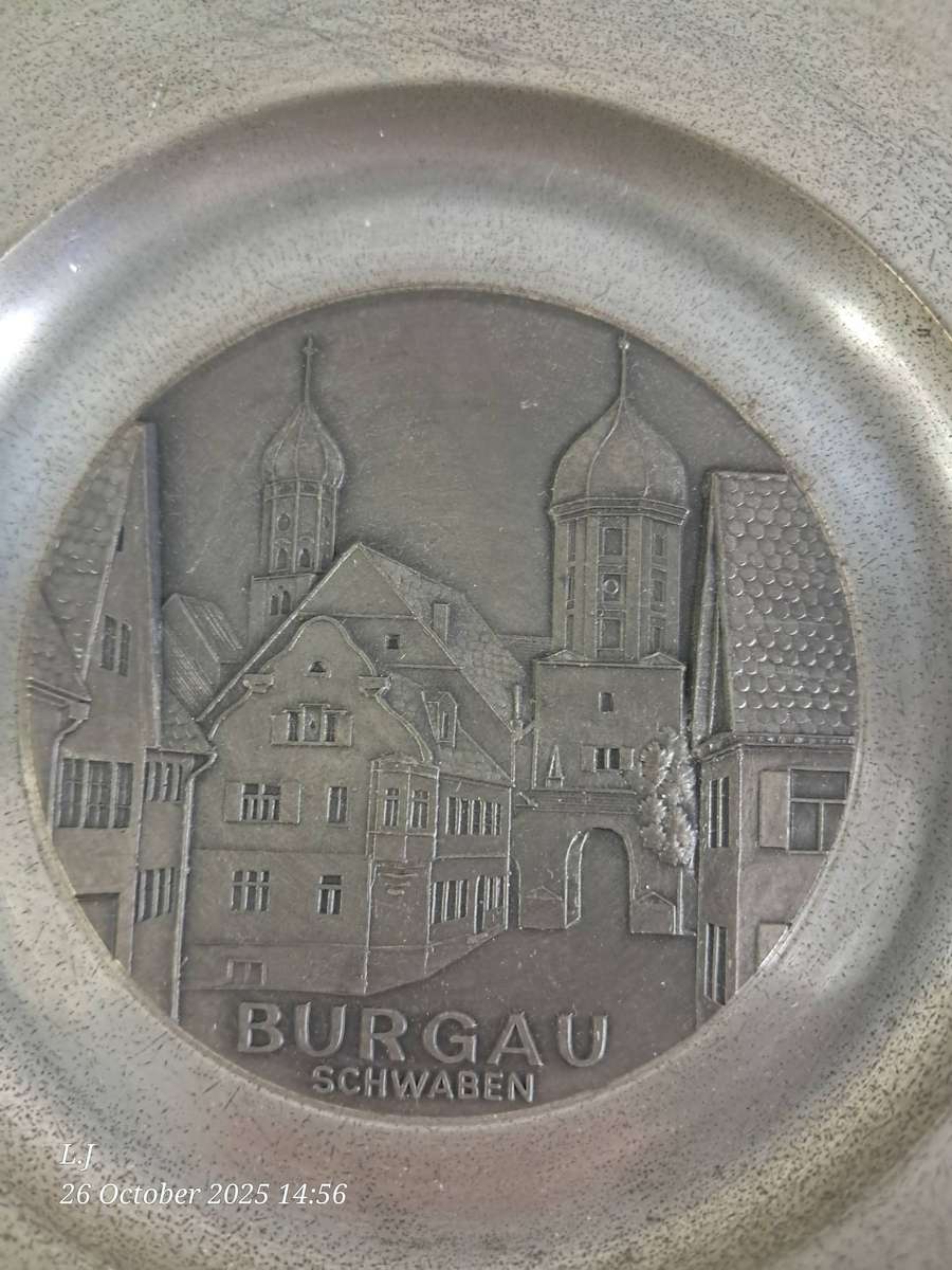 Pewter plate Featuring a relief of the town Burgau