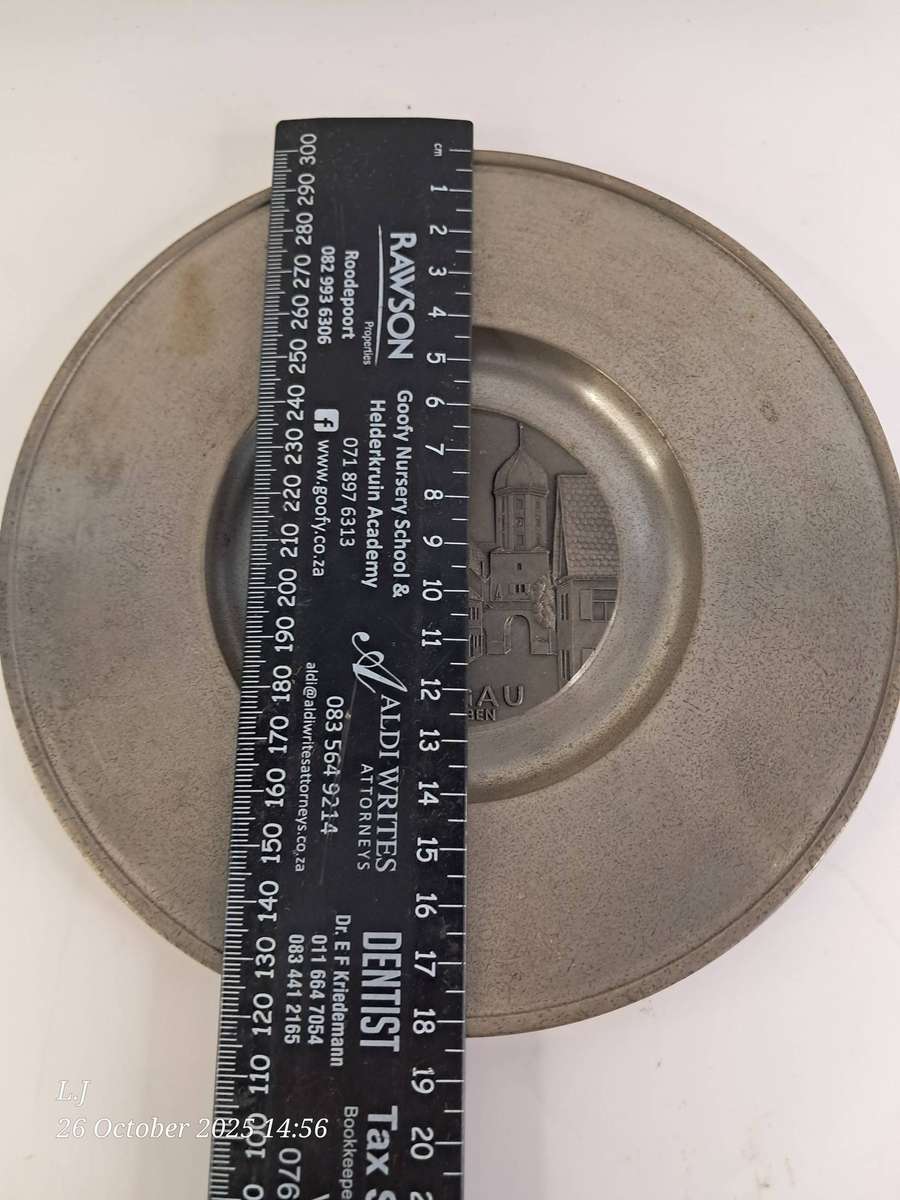 Pewter plate Featuring a relief of the town Burgau