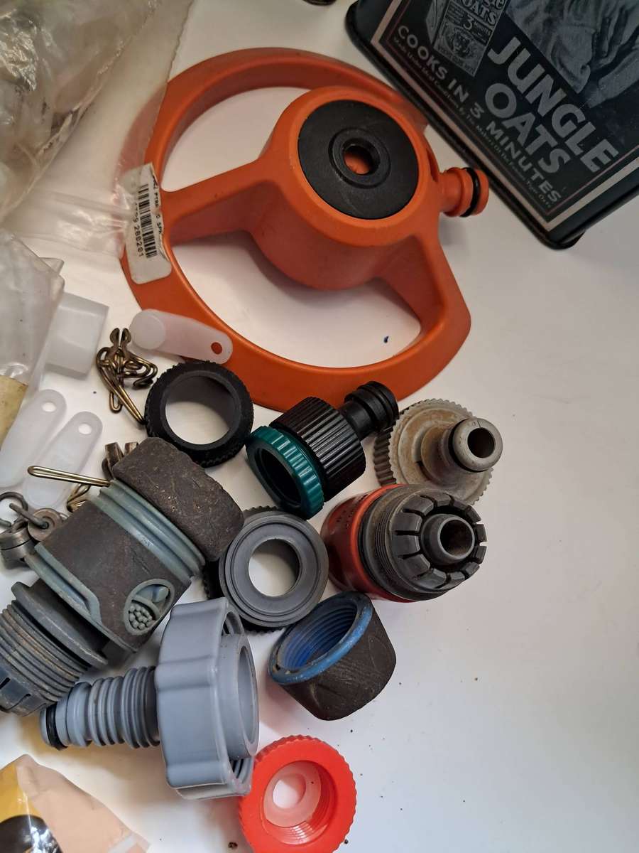 Job-lot Garden hose fittings & curtains hooks etc.