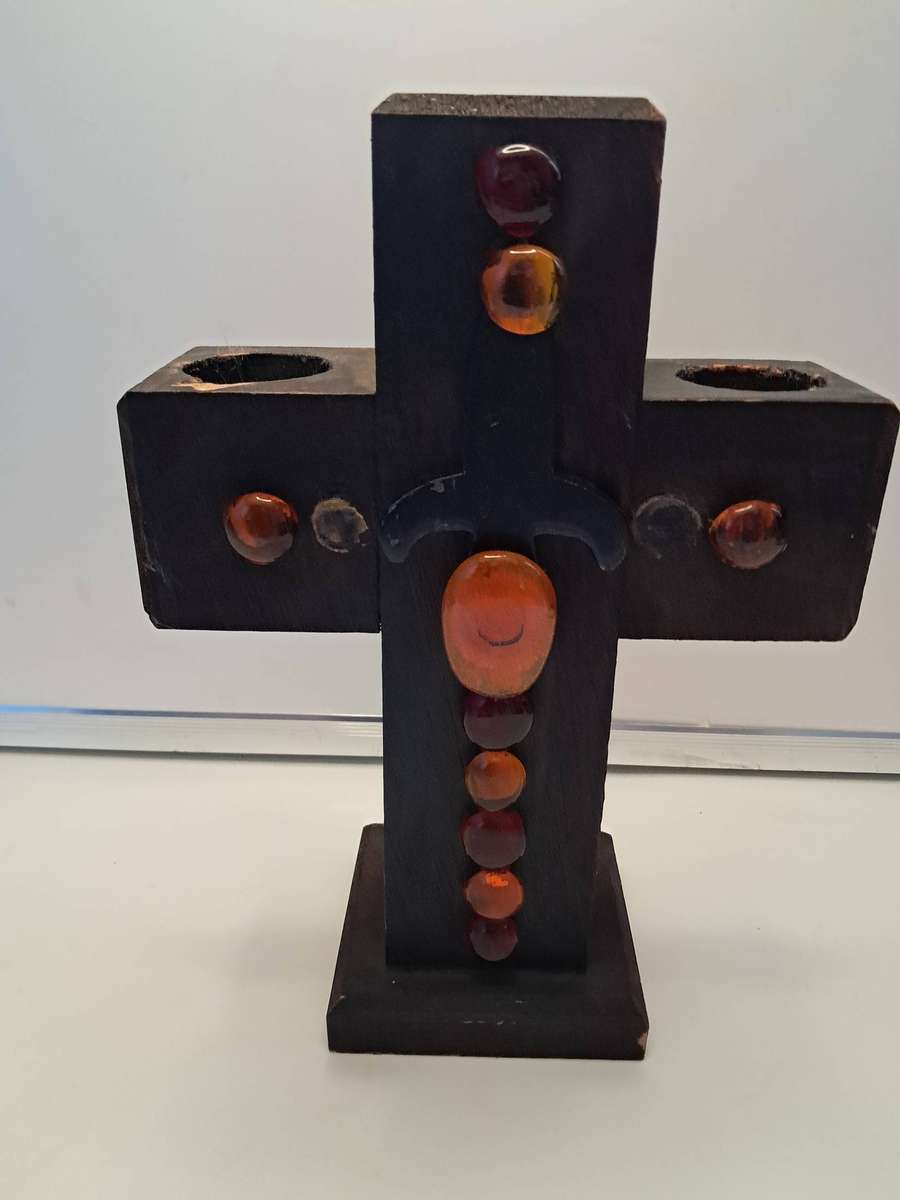 Wooden cross candle holder