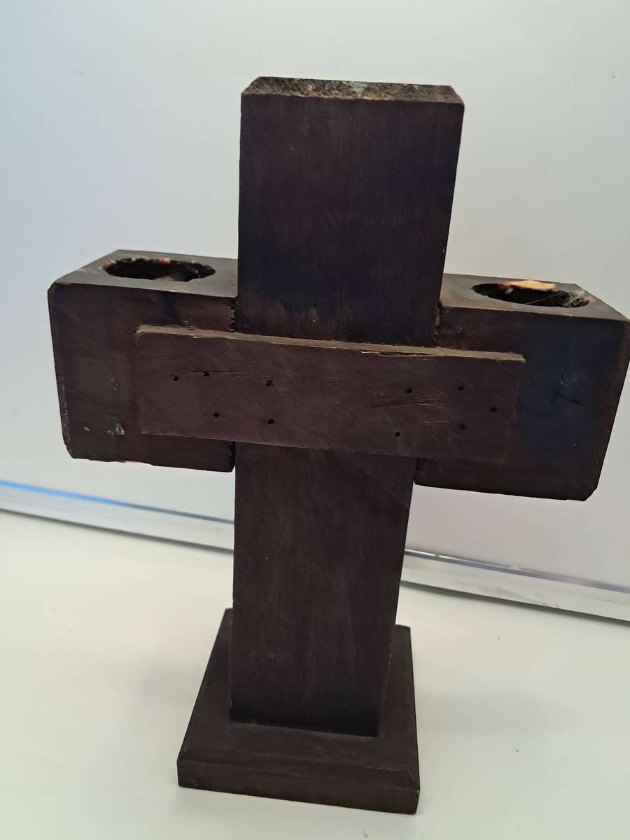 Wooden cross candle holder