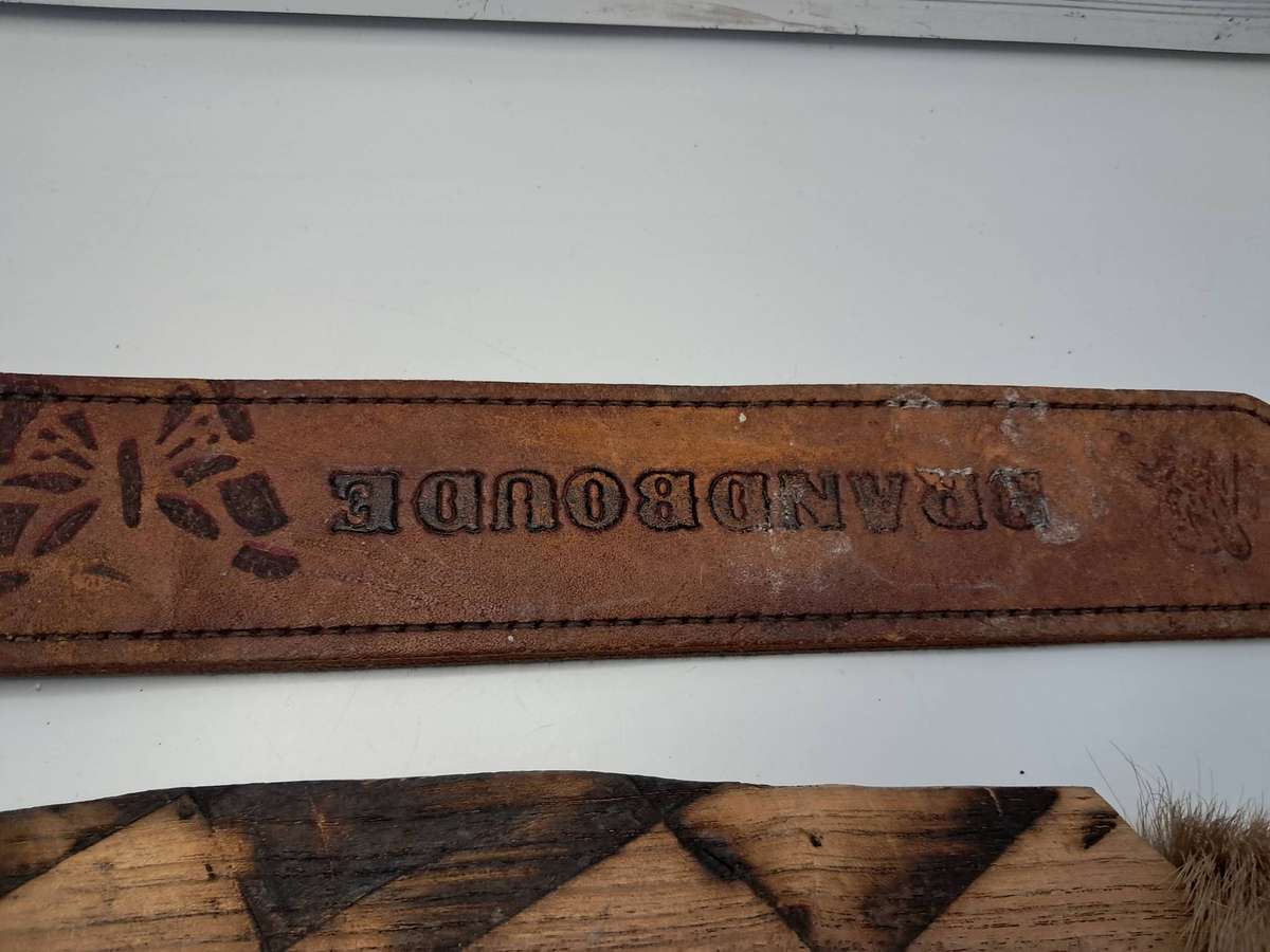 Old Leather strap / Rubber brush / Wood sword decor