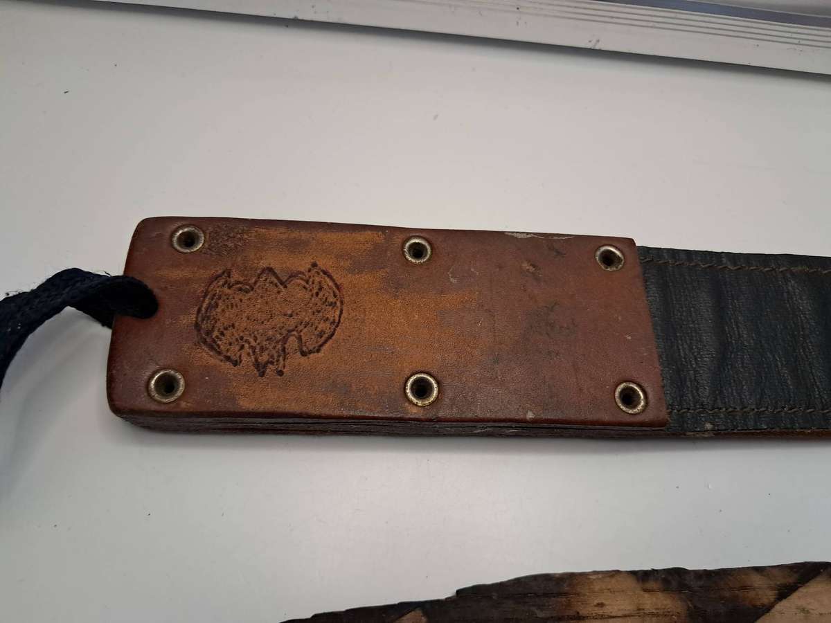 Old Leather strap / Rubber brush / Wood sword decor