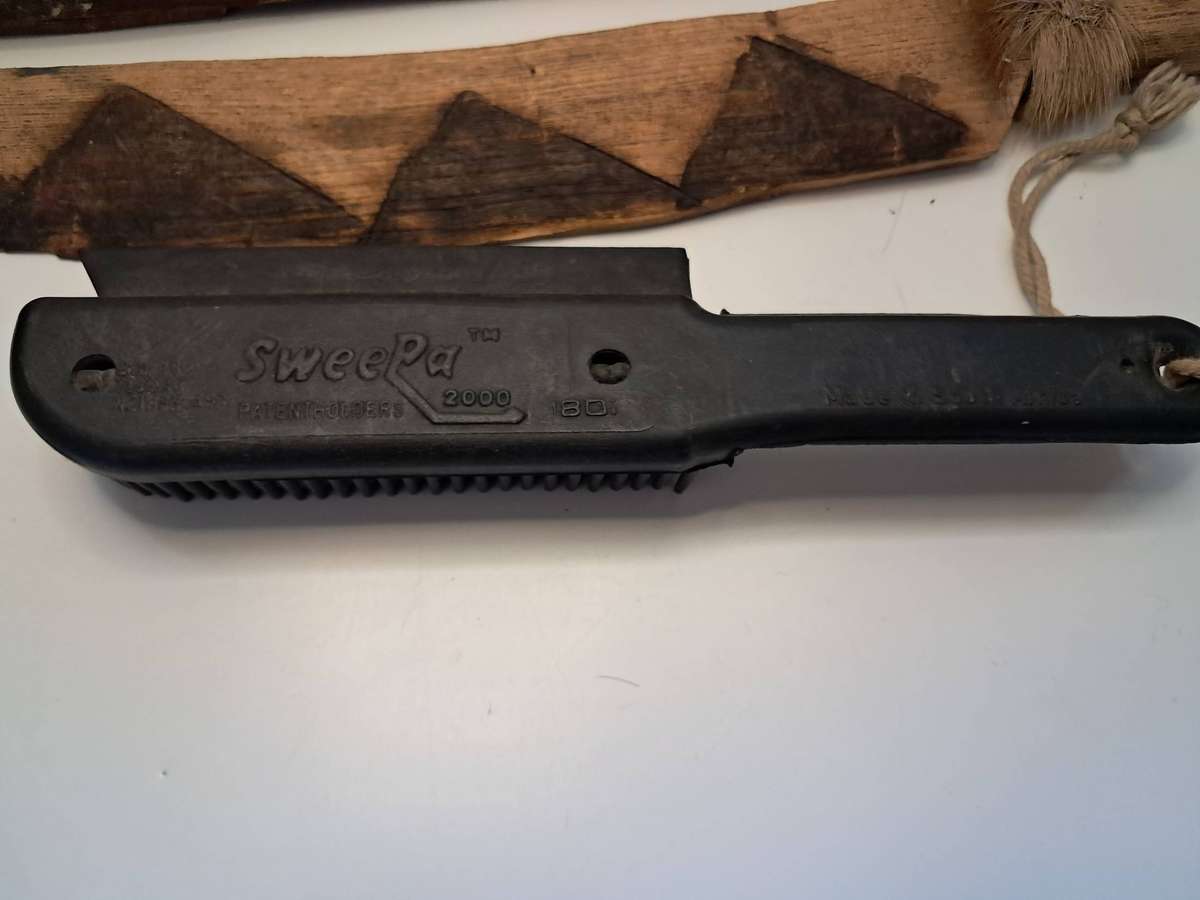 Old Leather strap / Rubber brush / Wood sword decor