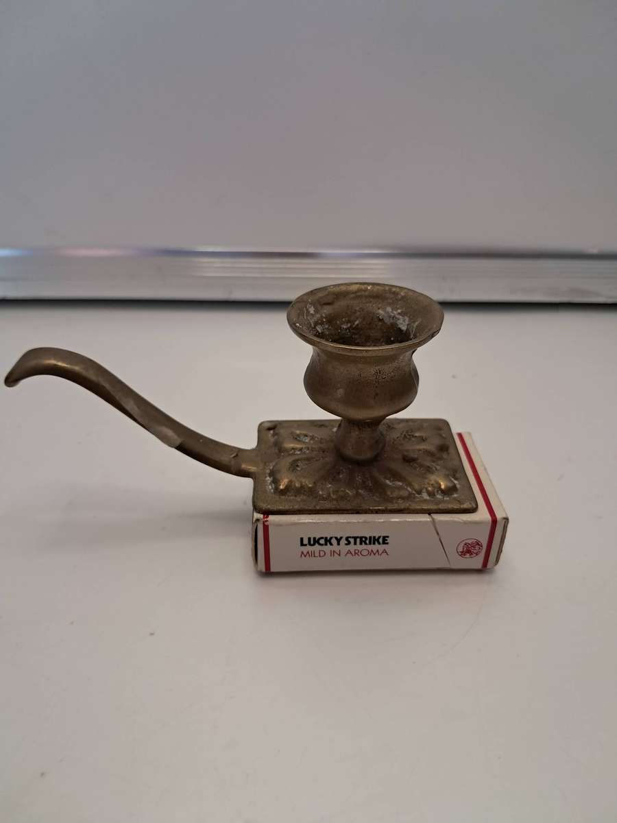 Vintage Brass candle holder with march holder & old Lucky strike matches