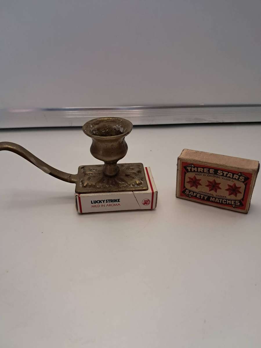 Vintage Brass candle holder with march holder & old Lucky strike matches