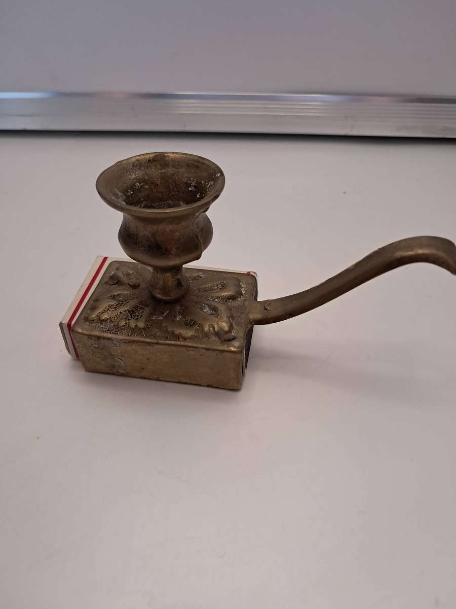Vintage Brass candle holder with march holder & old Lucky strike matches