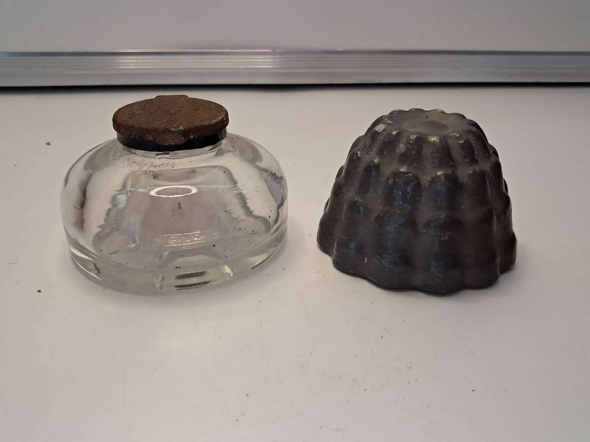 Antique Glass inkwell & a heavy paperweight