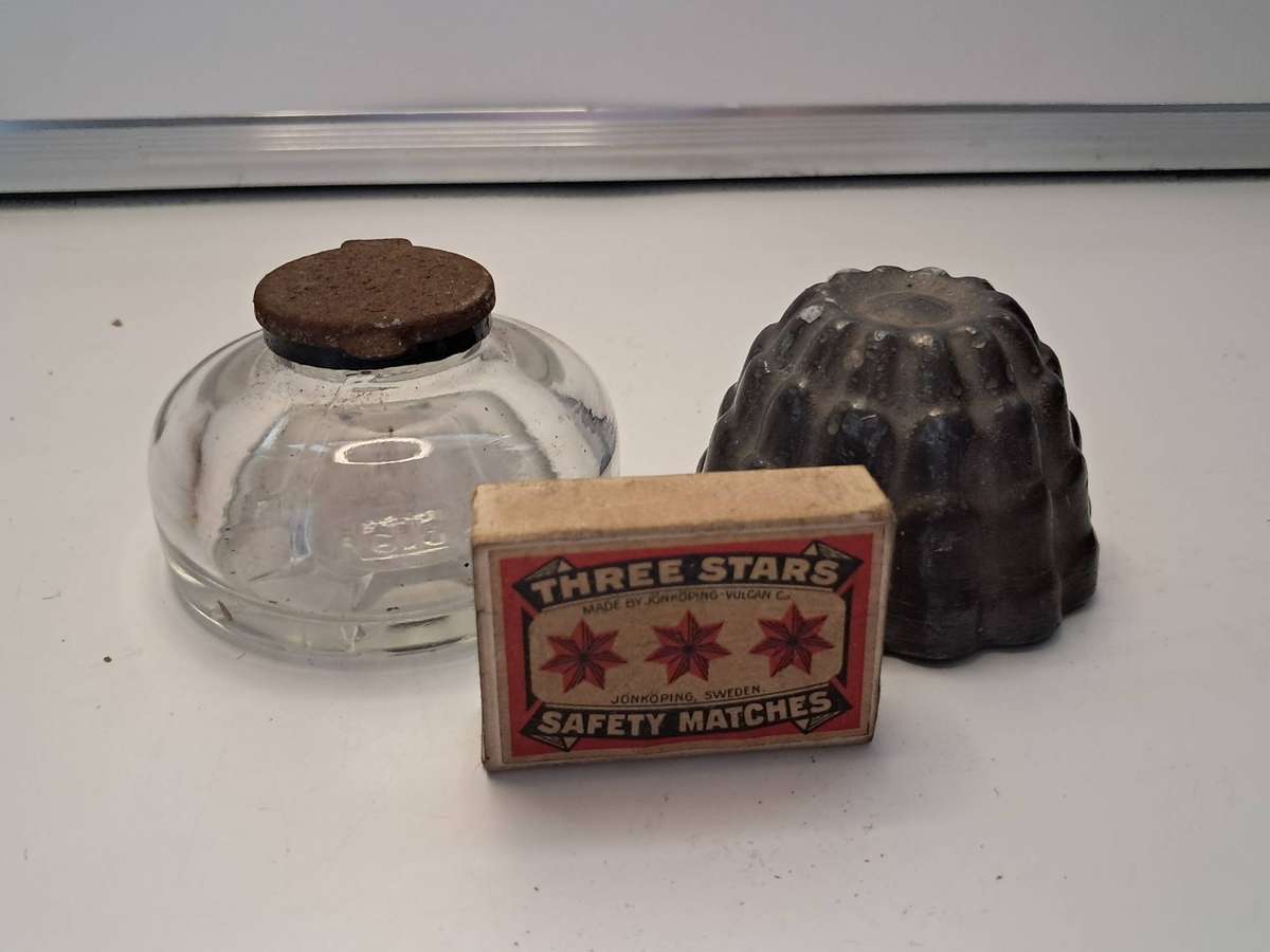 Antique Glass inkwell & a heavy paperweight