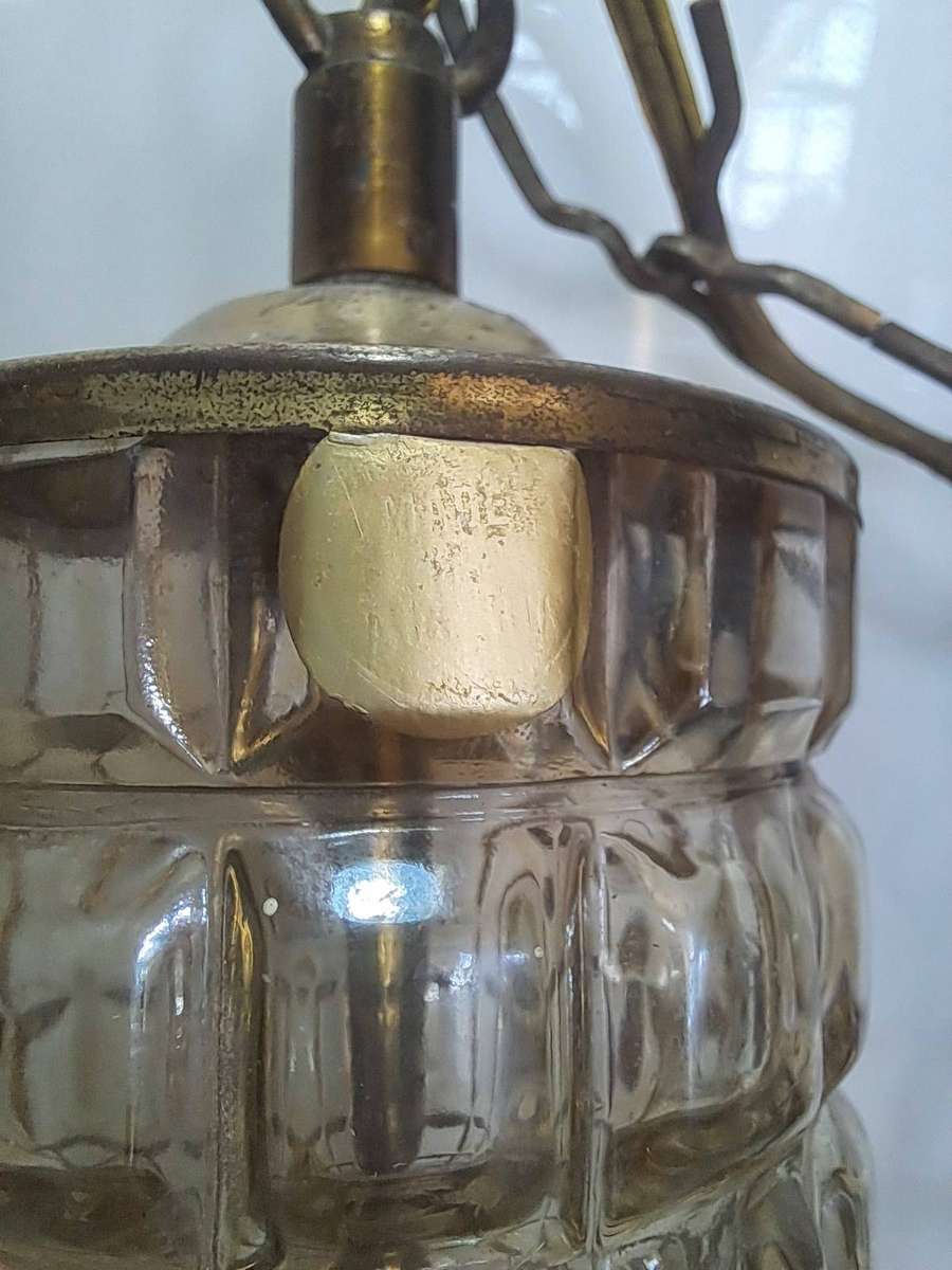 Vintage 1960's Hollywood Regency amber Bubble cage hanging pendant light