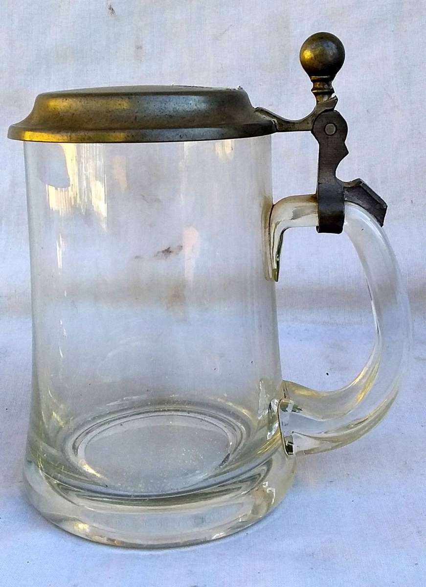 Pair of Vintage Glass & Pewter 1/2l  Tankards