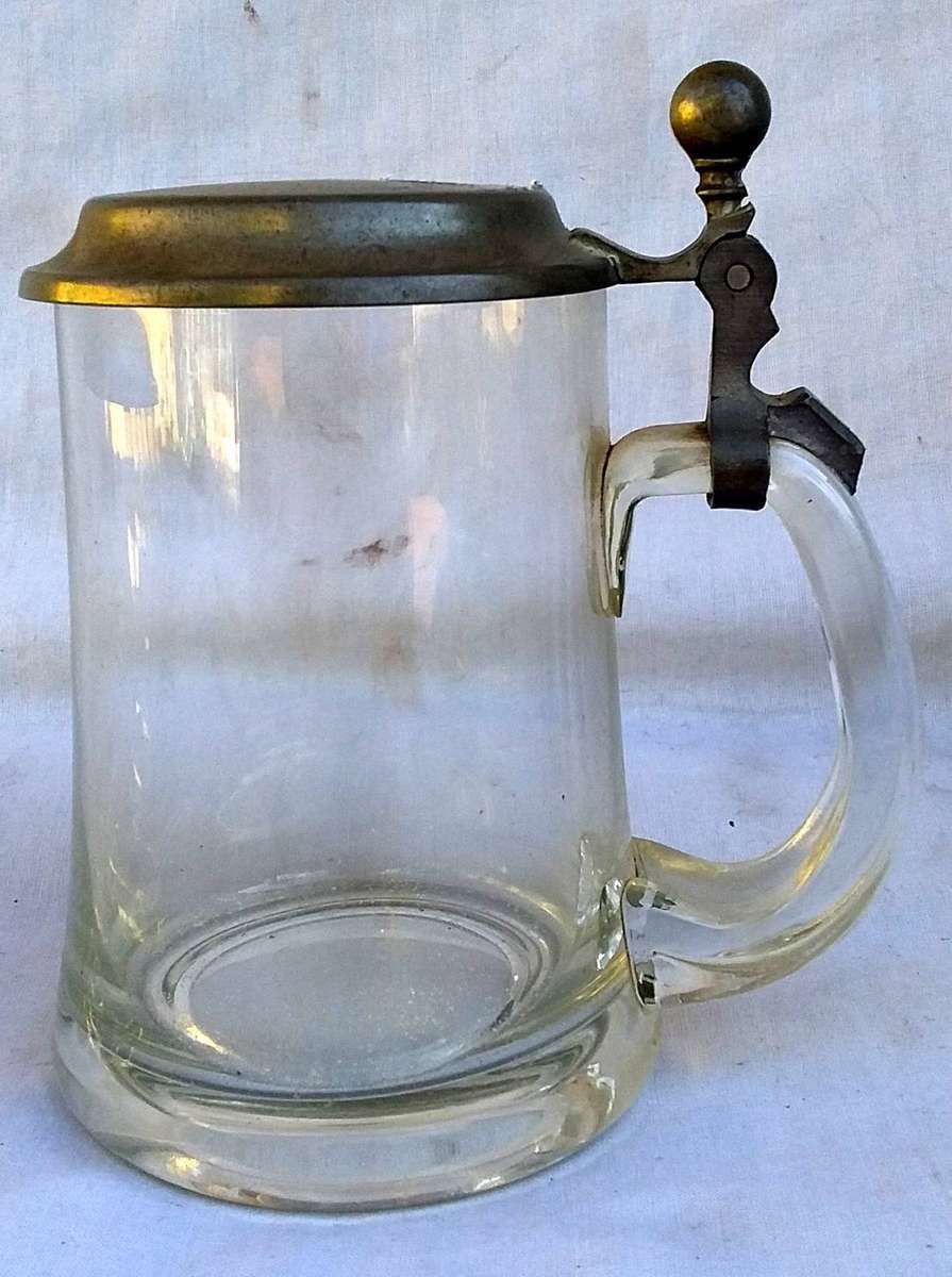 Pair of Vintage Glass & Pewter 1/2l  Tankards